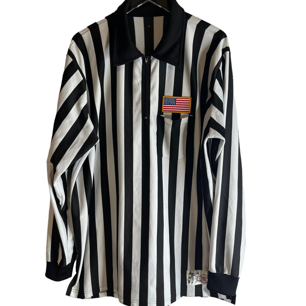 Honigs Referee Black & White Striped Whistle Stop Inc ZIp Front Shirt Unisex